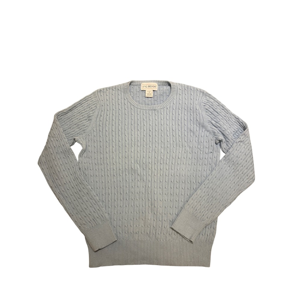 VTG J.G. Hook Women's Cable Knit Crew Neck‎ 100% Cotton Sweater Blue Size S